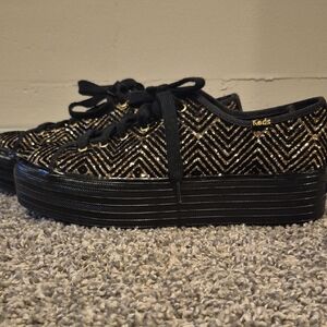 Keds Women's Black and Gold Triple Stack Sneakers